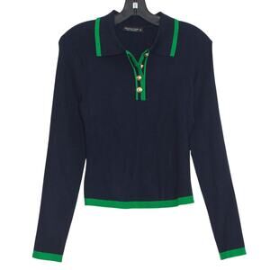 NWT Emerson Lang Sweater Dark Academia Preppy Classic Retro Blue Green Large